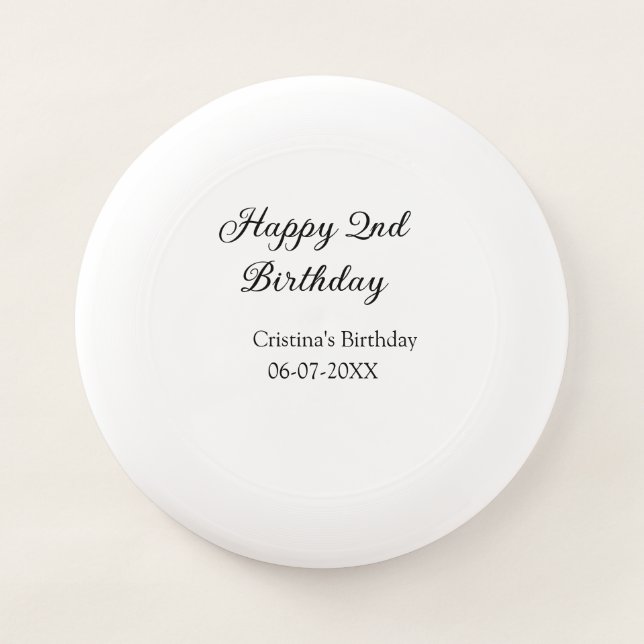 calligraphy simple minimal happy 2nd birthday Wham-O frisbee (Front)