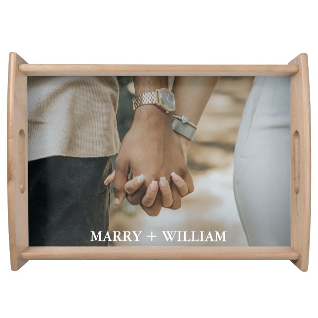 Calligraphy Simple Modern Photo Save The Date Serving Tray (Front)