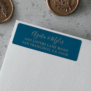 Calligraphy Simple Navy Gold Return Address Label