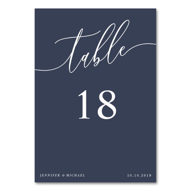 Calligraphy Simple Navy Script lettering seating Table Number