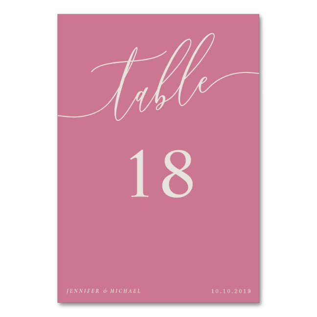 Calligraphy Simple Pink Script lettering seating Table Number