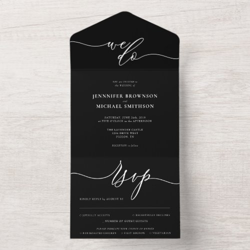 Calligraphy Simple Wedding Black All In One Invitation