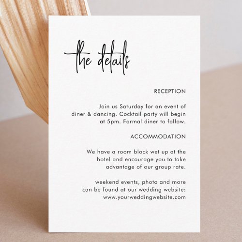 Calligraphy Simple Wedding Details  Enclosure Card