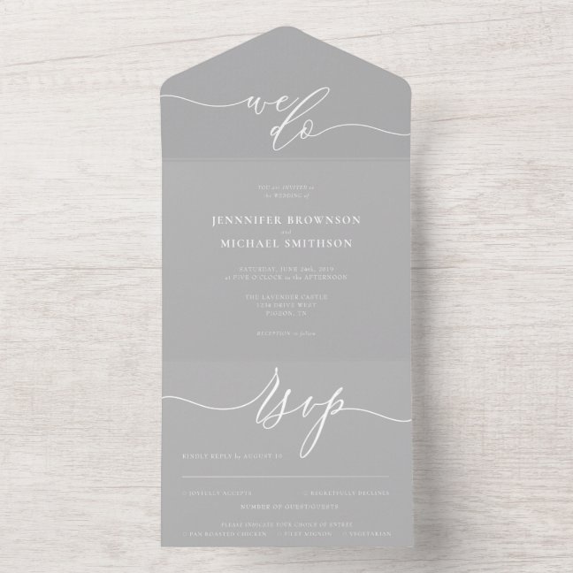 Calligraphy Simple Wedding grey All In One Invitation