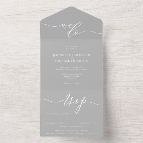 Calligraphy Simple Wedding grey All In One Invitation