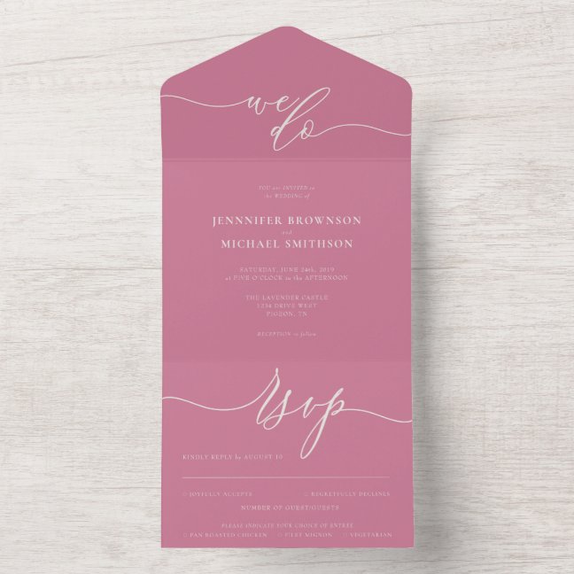 Calligraphy Simple Wedding Pink Tone All In One Invitation
