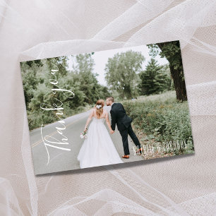 Calligraphy Single Photo Wedding Thank You Card