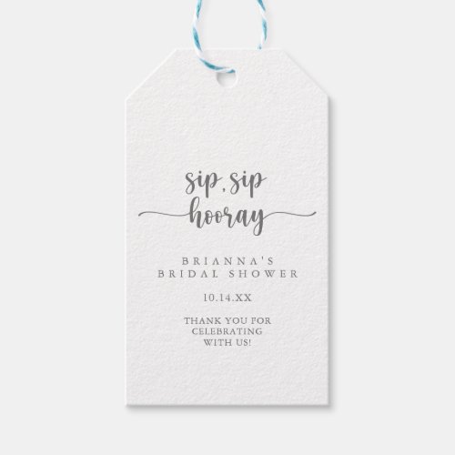 Calligraphy Sip Sip Silver Hooray Bridal Shower  Gift Tags