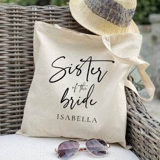 Calligraphy sister of the bride chic wedding favor tote bag