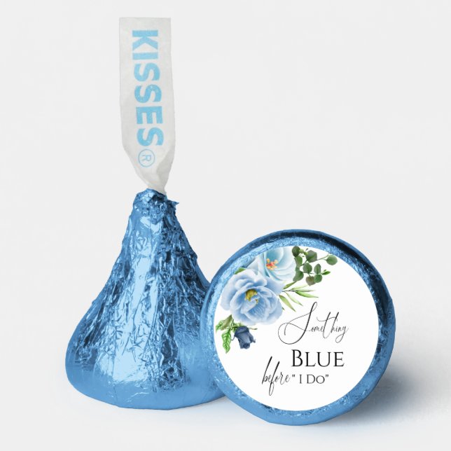 Calligraphy Something Blue Floral Bridal Shower Hershey®'s Kisses® (Front)