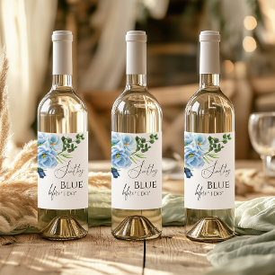 Calligraphy Something Blue Floral Bridal Shower Wine Label