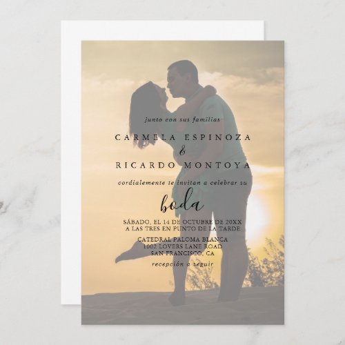 Calligraphy Spanish Photo Wedding  Invitation