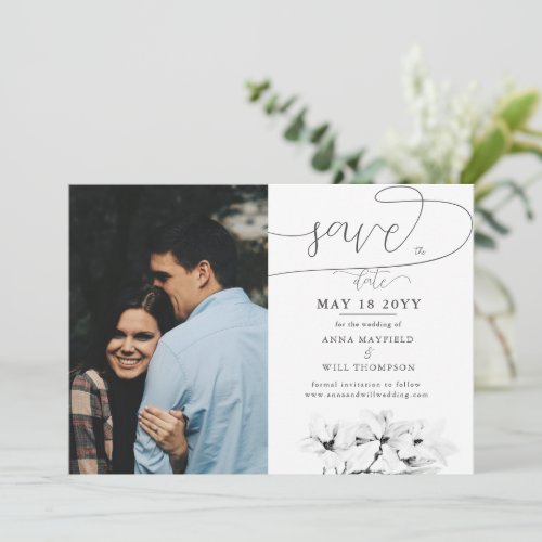 Calligraphy Spring Photo Wedding Save the Date Invitation