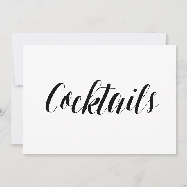 Calligraphy Style "Cocktails" Wedding Sign Invitation (Front)