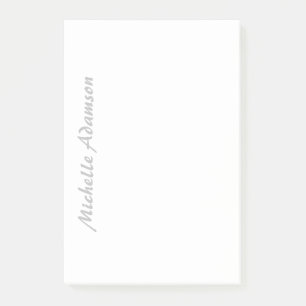 Calligraphy Stylish Elegant Plain Grey Name White Post-it Notes