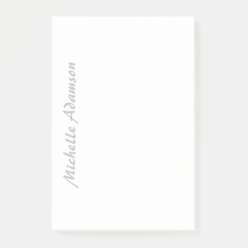 Calligraphy Stylish Elegant Plain Grey Name White Post_it Notes