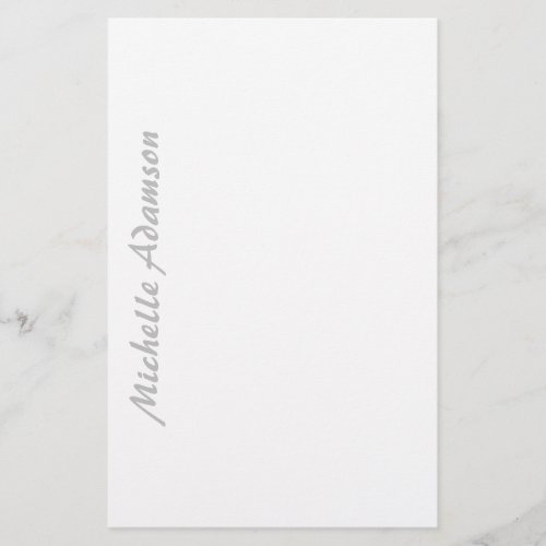 Calligraphy Stylish Elegant Plain Grey Name White Stationery