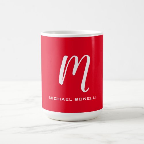 Calligraphy stylish red white monogram your name coffee mug