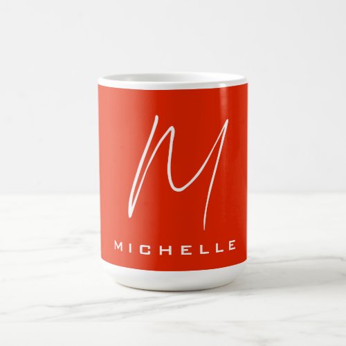 Calligraphy stylish red white monogram your name coffee mug