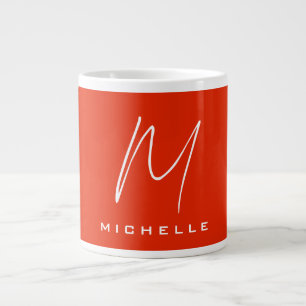 Calligraphy stylish red white monogram your name giant coffee mug