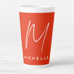 Calligraphy stylish red white monogram your name latte mug