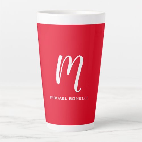 Calligraphy stylish red white monogram your name latte mug