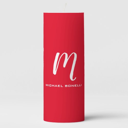 Calligraphy stylish red white monogram your name pillar candle
