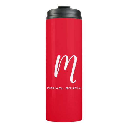 Calligraphy stylish red white monogram your name thermal tumbler