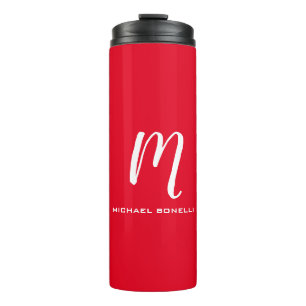 Calligraphy stylish red white monogram your name thermal tumbler