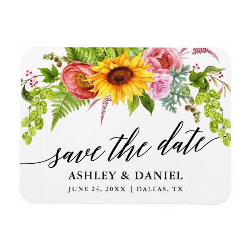 Calligraphy Sunflower Boho Floral Save The Date Magnet