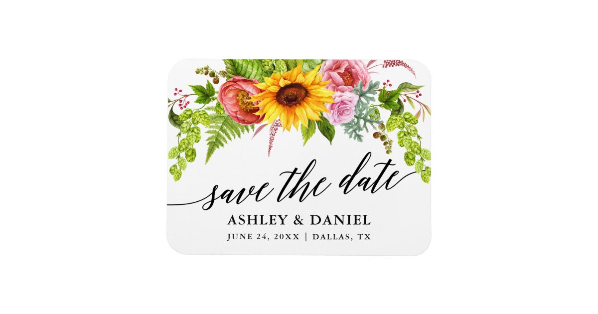 Calligraphy Sunflower Boho Floral Save The Date Magnet