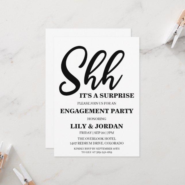 Calligraphy Surprise Engagement Party Invitation (Front/Back In Situ)