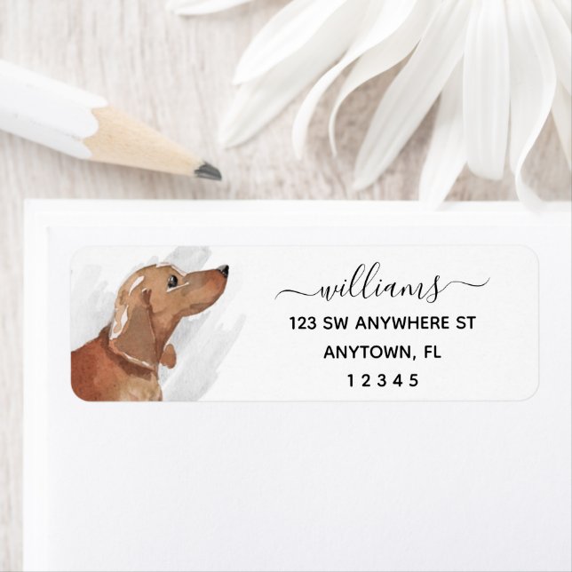 Calligraphy Tan Dachshund Return Address Label (Insitu)