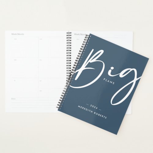 Calligraphy Teal and White Big Plans 2024 Planner