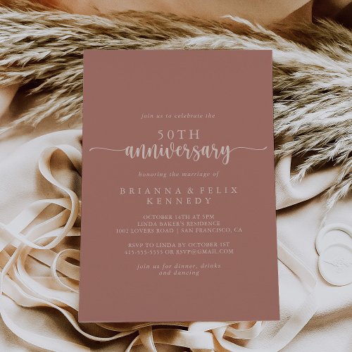 Calligraphy Terracotta 50th Wedding Anniversary  Invitation