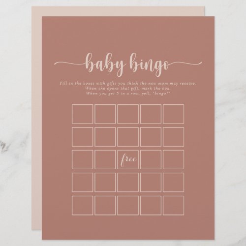 Calligraphy Terracotta Baby Bingo Shower Game