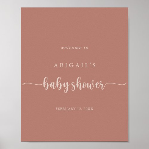 Calligraphy Terracotta Baby Shower Welcome  Poster