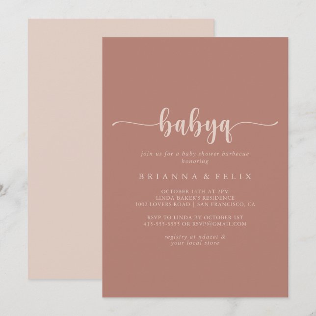Calligraphy Terracotta BabyQ Baby Shower Barbecue Invitation (Front/Back)