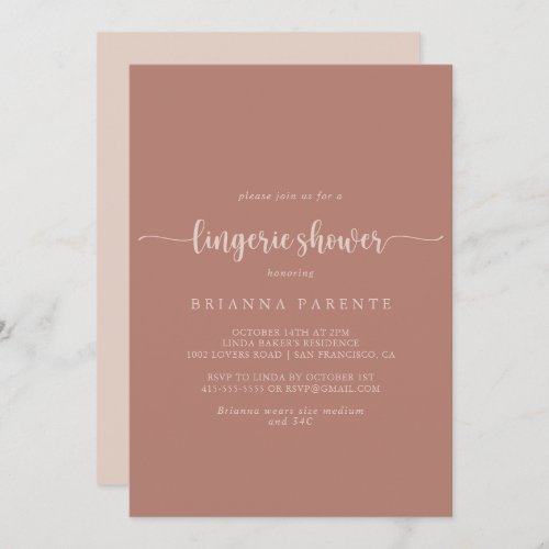 Calligraphy Terracotta Bridal Lingerie Shower  Invitation