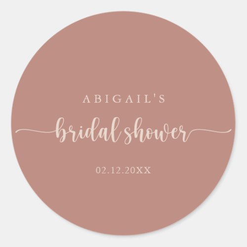 Calligraphy Terracotta Bridal Shower Favor  Classic Round Sticker