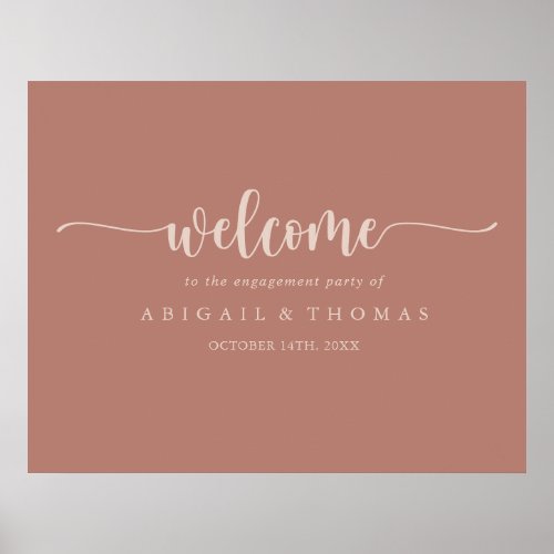 Calligraphy Terracotta Engagement Party Welcome  Poster