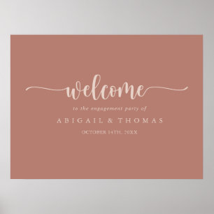 Calligraphy Terracotta Engagement Party Welcome Poster