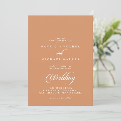 Calligraphy Terracotta Front and Back Wedding Invitation