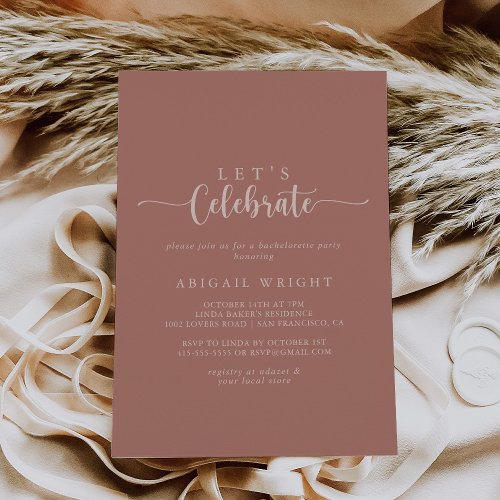 Calligraphy Terracotta Lets Celebrate Party  Invitation