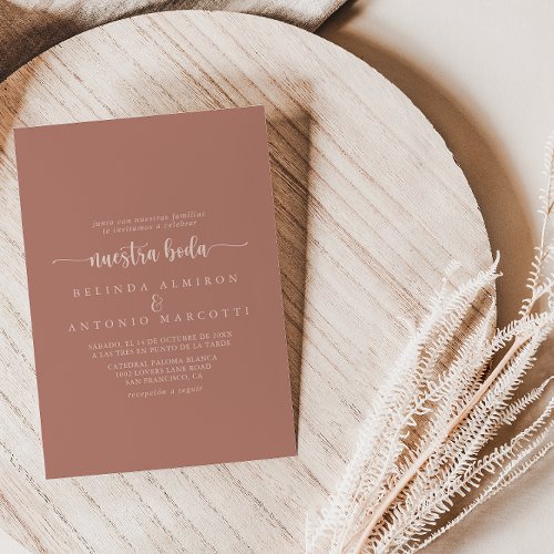 Calligraphy Terracotta Nuestra Boda Wedding  Invitation