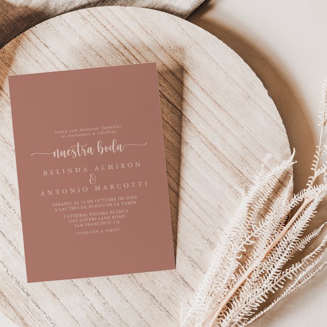 Calligraphy Terracotta Nuestra Boda Wedding  Invitation (Creator Uploaded)