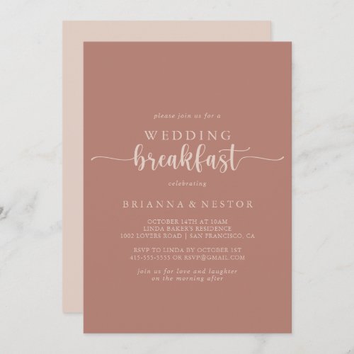 Calligraphy Terracotta Wedding Breakfast  Invitation