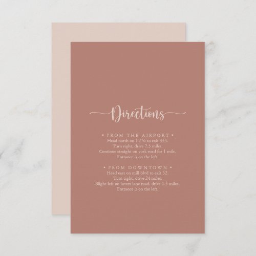 Calligraphy Terracotta Wedding Directions  Enclosure Card