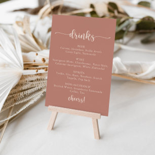 Calligraphy Terracotta Wedding Drinks Menu Sign