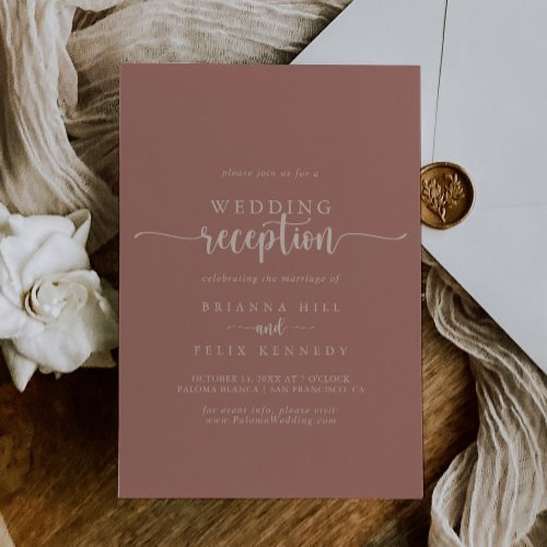 Calligraphy Terracotta Wedding Reception  Invitation